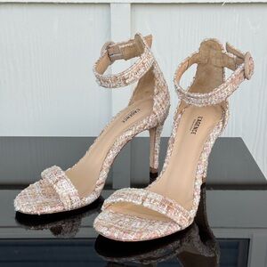 L’AGENCE Giselle ll Tweed Ankle Strap Sandals Pink Heel